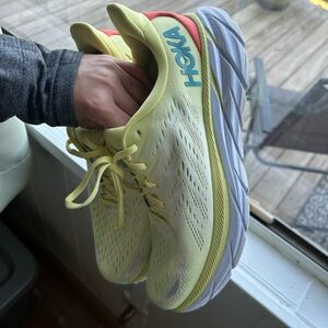 Hoka Lemon Running Shoes with Coral Accent